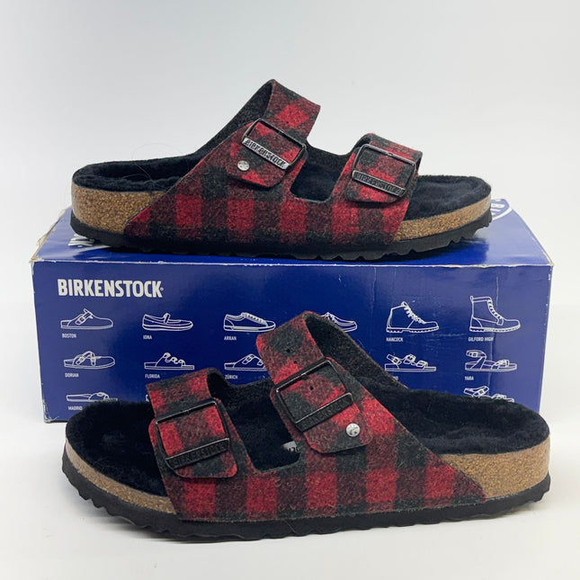 Birkenstock Arizona Shearling Sandals Red Wool Size 9 Women’s New