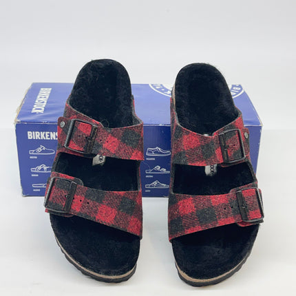 Birkenstock Arizona Shearling Sandals Red Wool Size 9 Women’s New