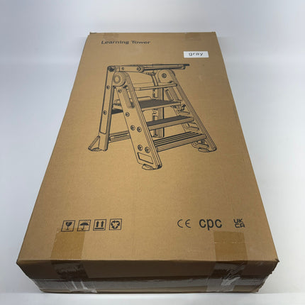 Toddler Kitchen Step Stool Grey Foldable Tower w/ Safety Rail New
