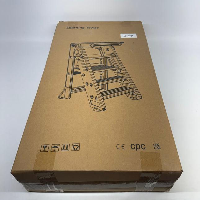 Toddler Kitchen Step Stool Grey Foldable Tower w/ Safety Rail New