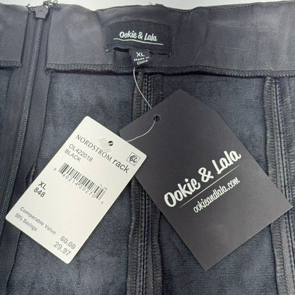 Ookie & Lala Black Faux Leather Skirt Women’s Size XL Flared Hem New