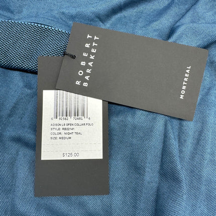 Robert Barakett Adison LS Open Collar Polo Night Teal Size M New