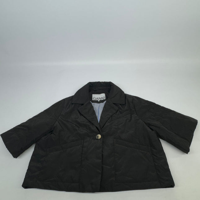 Ganni Summer Tech Padded Jacket Black Women's Size 36 New Without Tags