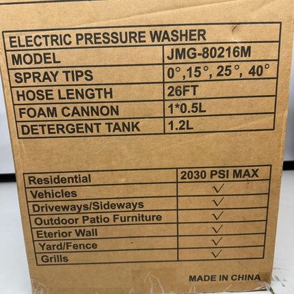 Electric Pressure Washer 2030 PSI with 26FT Hose & 4 Nozzles Green New