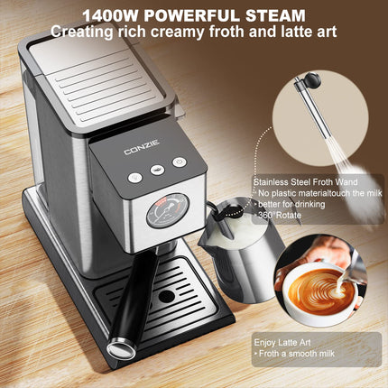 Conzie Espresso Machine 20 Bar Coffee Maker with Milk Frother 40oz Tank New