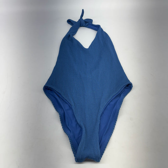 Veronica Beard Salis Ribbed One Piece Swimsuit Blue Size S New