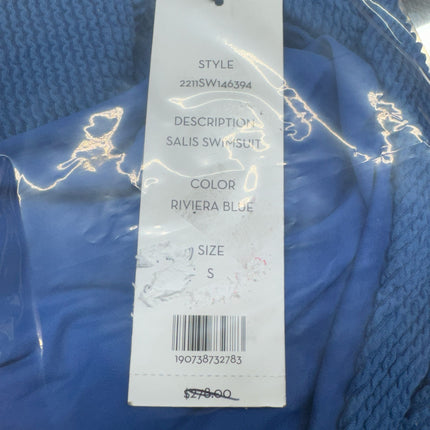 Veronica Beard Salis Ribbed One Piece Swimsuit Blue Size S New