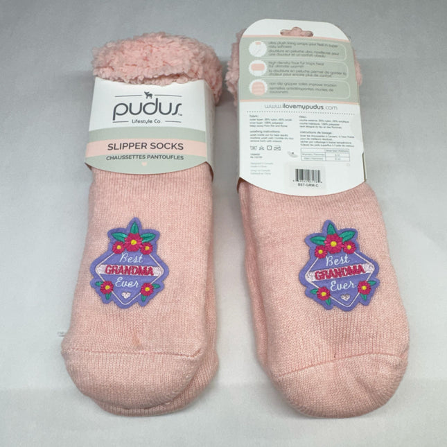 Pudus Slipper Socks 2-Pack Best Grandma Ever Pink Sherpa Lined Women’s 5–11 New
