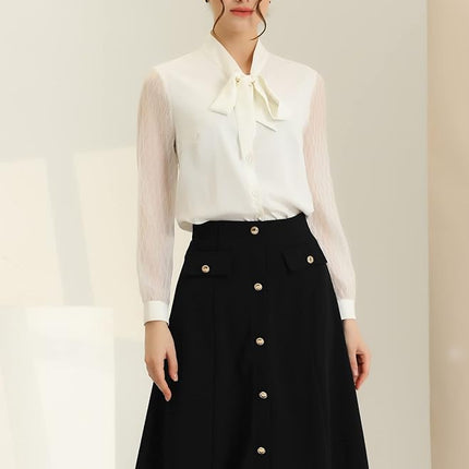 Women's A-Line Button Front Work Formal Skirt - Allegra K, New, Black, Size XL

