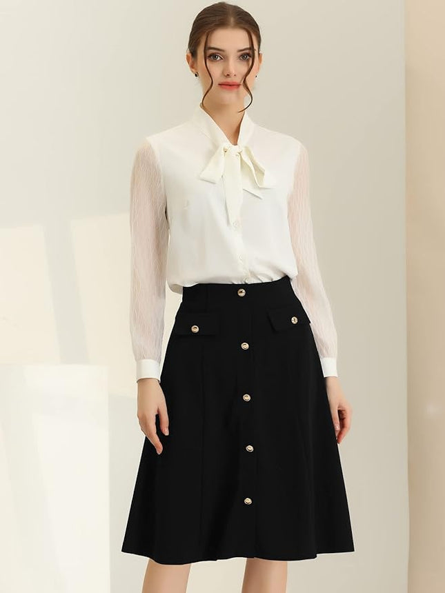 Women's A-Line Button Front Work Formal Skirt - Allegra K, New, Black, Size XL

