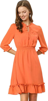 Women's Autumn Wedding Guest Dresses Ruffle Hem 3/4 Sleeve - Allegra K, New, Size XL

