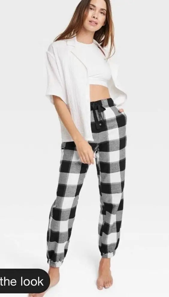 Women's Black & White Plaid Jogger Pajama Lounge Pants - Stars Above™, New, Size XL, XXL

