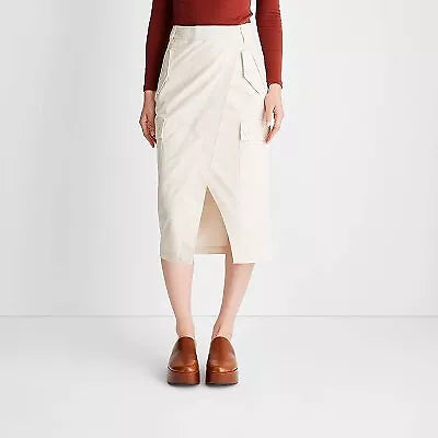 Women's Cargo Wrap Midi Skirt - Future Collective with Reese Blutstein, New, Cream, Size 14

