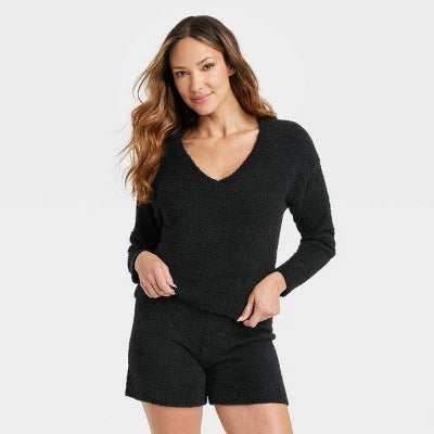 Women's Cozy Yarn Pullover Sweater - Stars Above, New - Black, Sizes XS, M, 2XL

