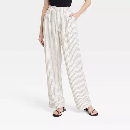 Women's High-Rise Linen Pleat Front Straight Trousers - A New Day™, New - Cream, Size 2

