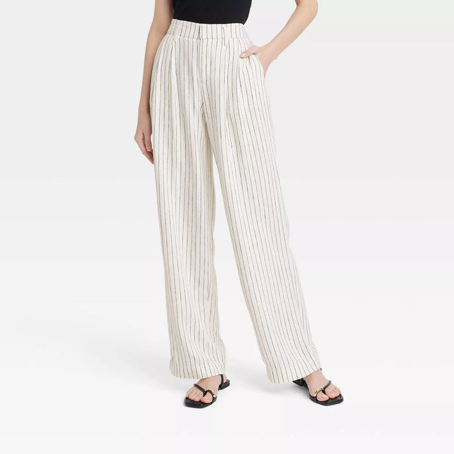 Women's High-Rise Linen Pleat Front Straight Trousers - A New Day™, New - Cream, Size 2

