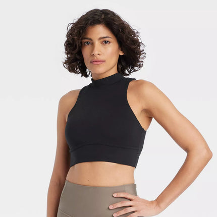Women's Light Support High-Neck Crop Sports Bra - All In Motion™, New, Black, Size XXL