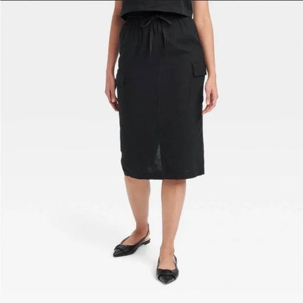 Women's Linen Midi Skirt - A New Day™, Lightly Used, Black, Size 