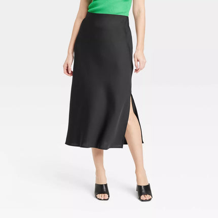 Women's Midi A-Line Slip Skirt - A New Day™, New, Black, Size M

