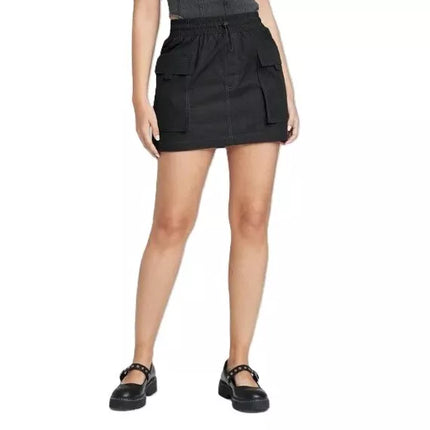 Women's Parachute Drawstring Waist Cargo Mini Skirt - Wild Fable™, New Without Tags, Black, Size L