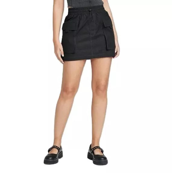 Women's Parachute Drawstring Waist Cargo Mini Skirt - Wild Fable™, New Without Tags, Black, Size L