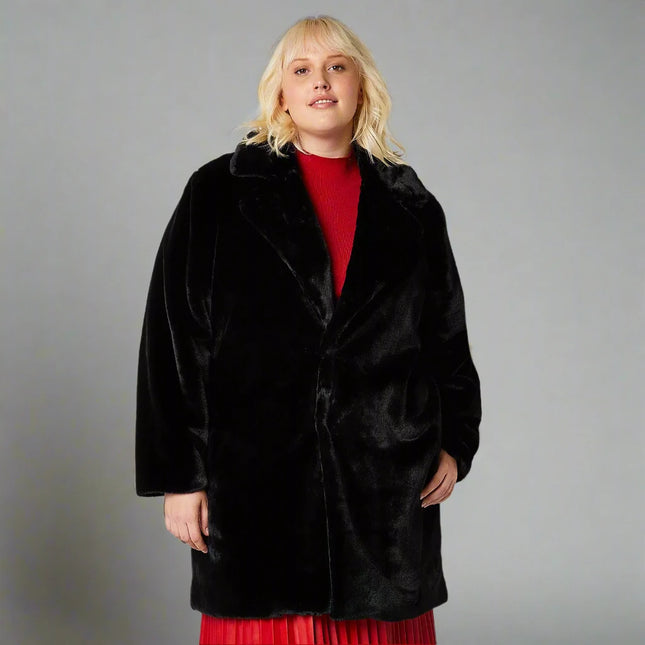 Women's Plus Midweight Faux Fur Coat - Worthington X Jason Bolden, New - Black, Size 1X

