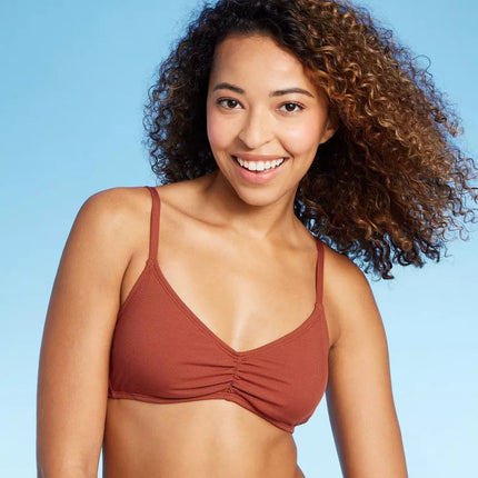 Women's Shirred Ribbed Bralette Bikini Top - Shade & Shore™, New, Brown, Size L

