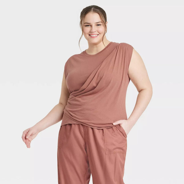 Women's Slim Fit Drape Wrap T-Shirt - A New Day™, New - Brown, Size XXL

