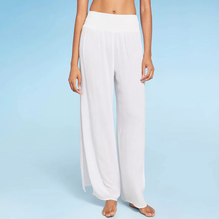 Women's Smocked Waist Side Slit Cover Up Pants - Shade & Shore™, New - White, Size L (12-14)

