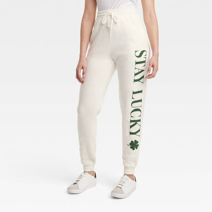 Women's Stay Lucky Graphic Joggers - Grayson Threads, New - White, Size XXL

