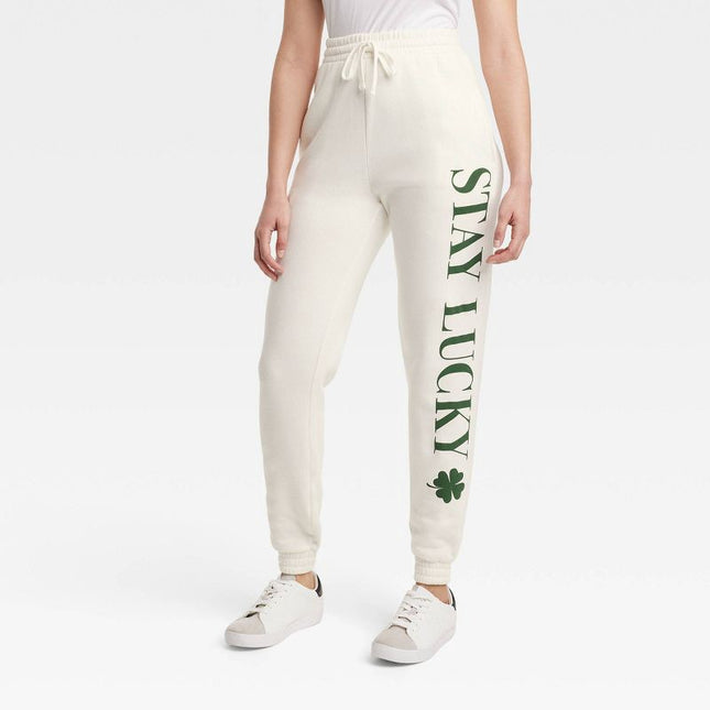 Women's Stay Lucky Graphic Joggers - Grayson Threads, New - White, Size XXL

