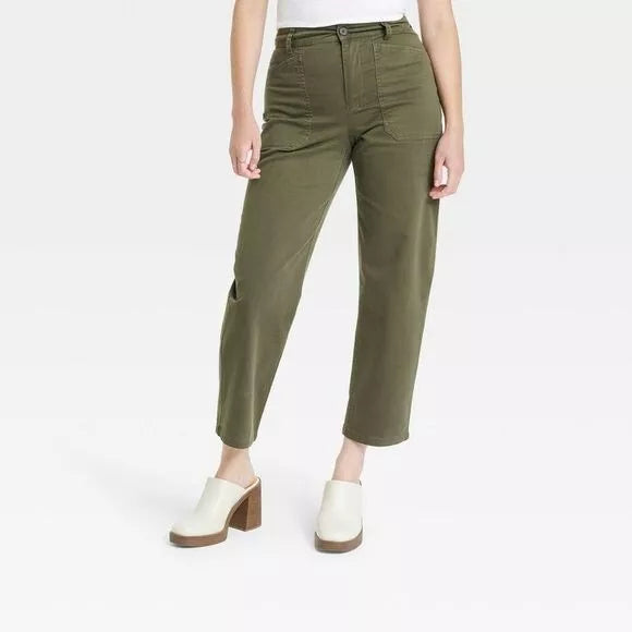 Women's Universal Thread High-Rise Barrel Leg Pants, Green, New, Size 4, 12, 17


