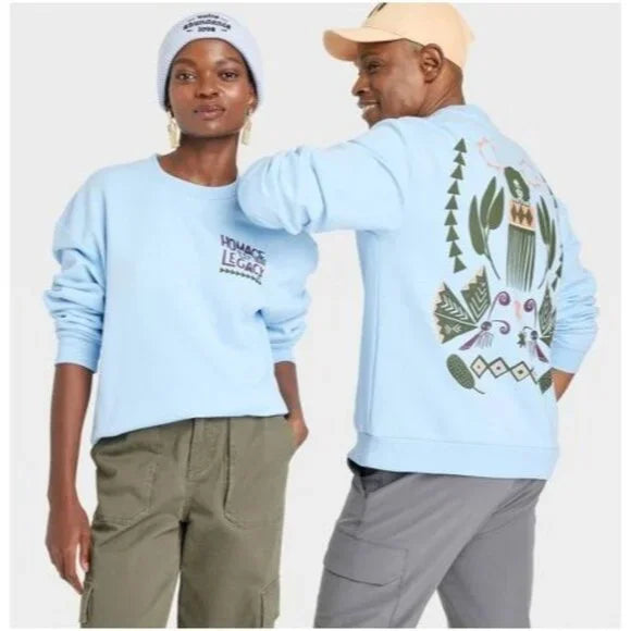 Women's baby blue oversized HOMAGE TO LEGACY fleece sweatshirt, new

