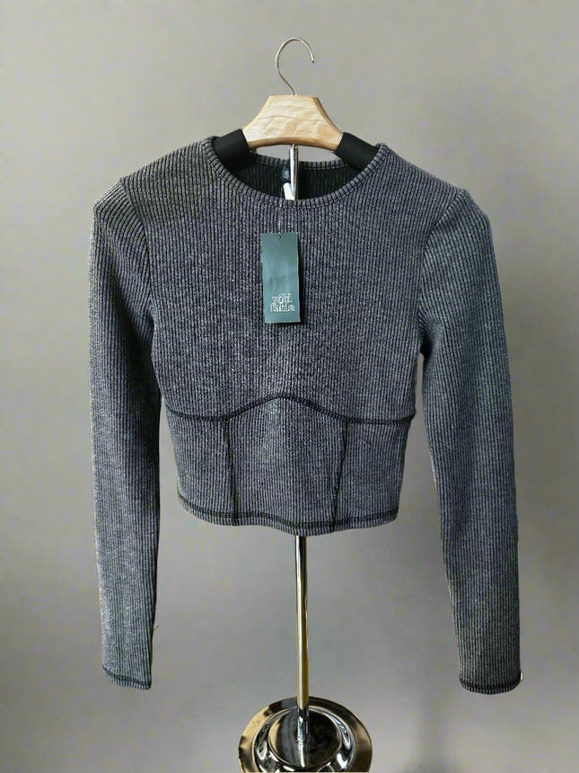 Women's grey ribbed long sleeve shirt by Wild Fable,