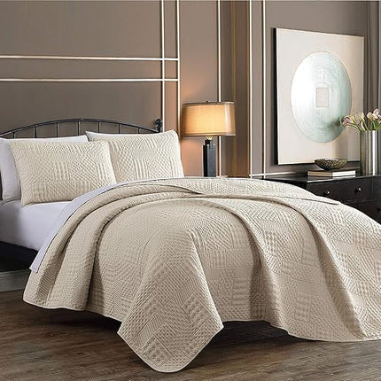 Yardley Quilt Set, King, Lightweight Microfiber Bedspread, Ivory (Open Box)