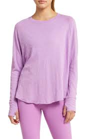 Zella Relaxed Long Sleeve Slub Jersey Women's Top in Purple Iris, Size XS - New

