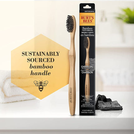 Burt's Bees Bamboo Toothbrush with Charcoal Infused Bristles, 6 Pack New