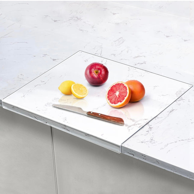 Acrylic cutting board with counter lip, 18 x 16 inch large clear chopping board, countertop protector, new open box”