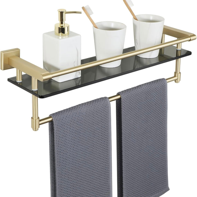 Alise Bathroom Glass Shelf with Towel Bar - Open Box New, Missing Screws