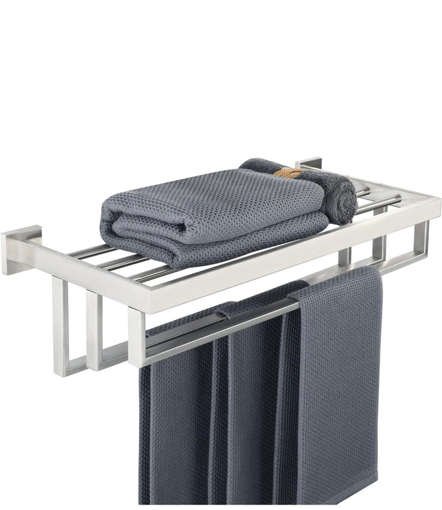 Alise Large Towel Rack, 24-inch, brushed nickel, SUS 304 stainless steel, with 3 towel bars and top shelf”