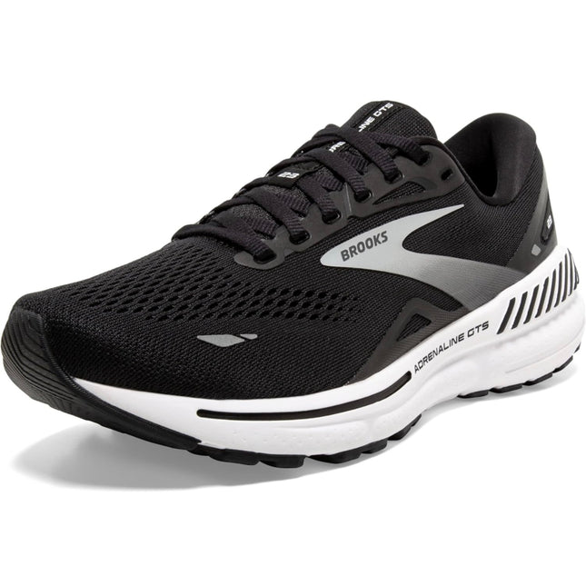 Brooks Men’s Adrenaline GTS 23 Supportive Running Shoe, Black/White/Silver, size 10, GuideRails support system, DNA LOFT cushioning”