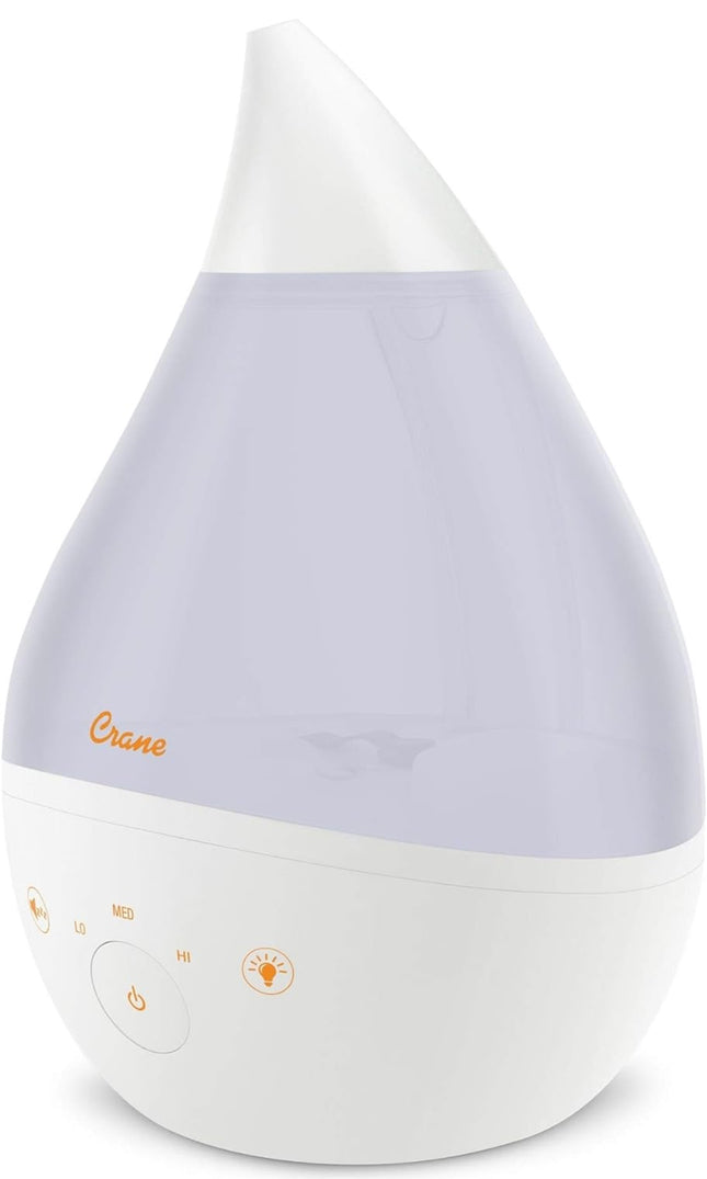 Crane Ultrasonic Humidifier, 1 gallon, 4-in-1 cool mist humidifier, white, for large rooms and offices”