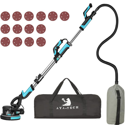 AYA-TECH Drywall Sander with Vacuum, 750W, 6.5A, 7 variable speed, 26FT power cable, 14 pcs sanding discs”