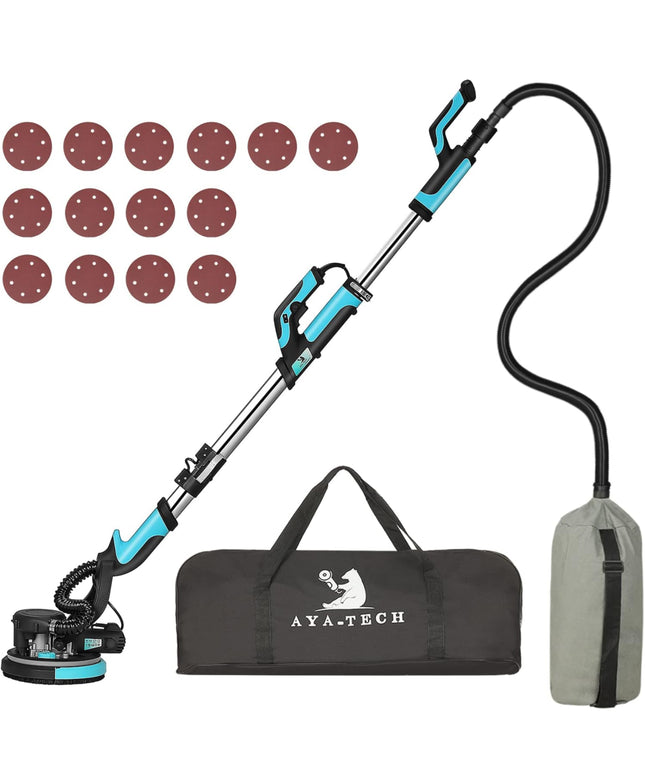 AYA-TECH Drywall Sander with Vacuum, 750W, 6.5A, 7 variable speed, 26FT power cable, 14 pcs sanding discs”