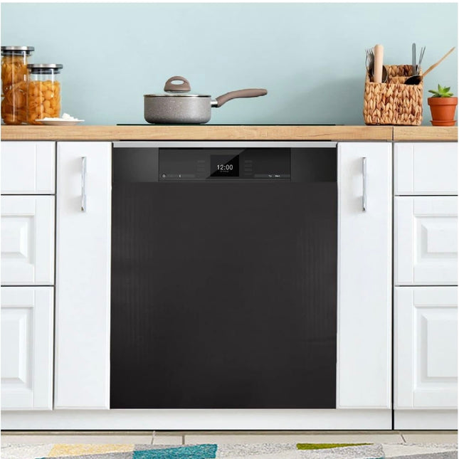 “Black dishwasher magnet cover, 23x26 inches, decorative magnetic sticker for appliances”