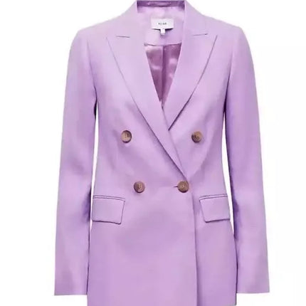 Reiss Hollie Lilac Purple Linen Blend Longline Double Breasted Blazer Jacket - New - Size 16