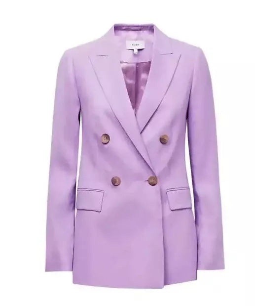 Reiss Hollie Lilac Purple Linen Blend Longline Double Breasted Blazer Jacket - New - Size 16