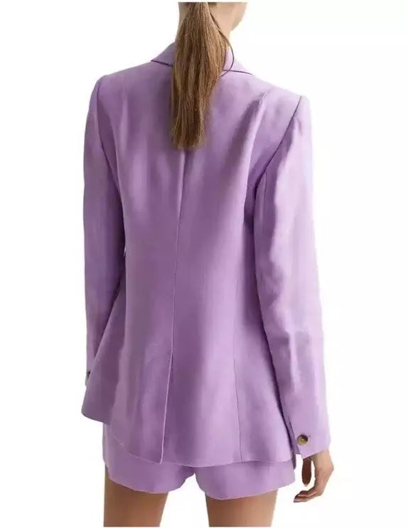 Reiss Hollie Lilac Purple Linen Blend Longline Double Breasted Blazer Jacket - New - Size 16