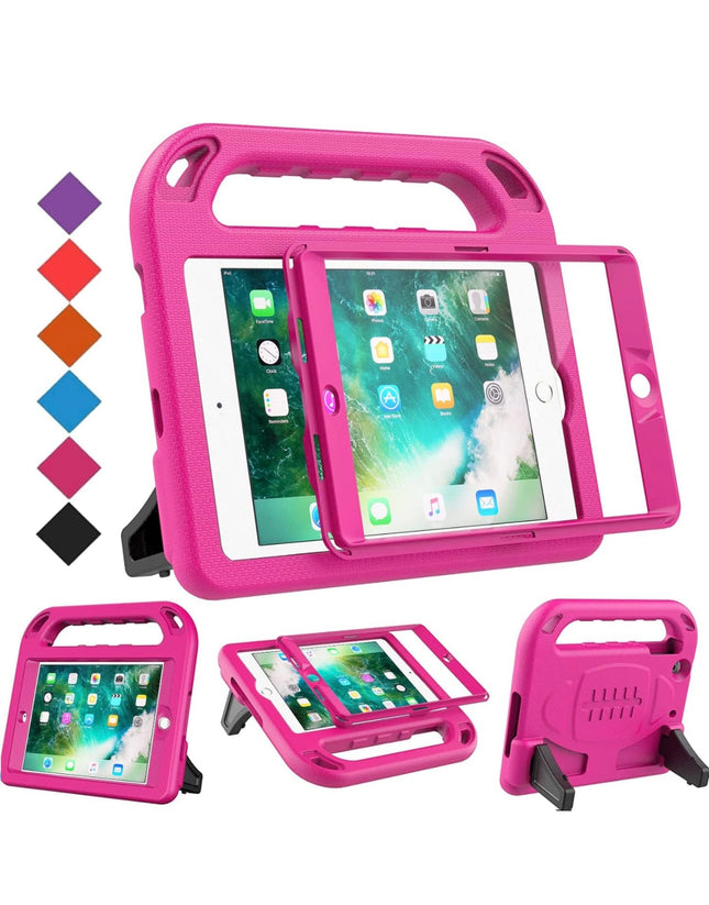 BMOUO Kids iPad Mini Case, shockproof, built-in screen protector, handle stand, rose color”