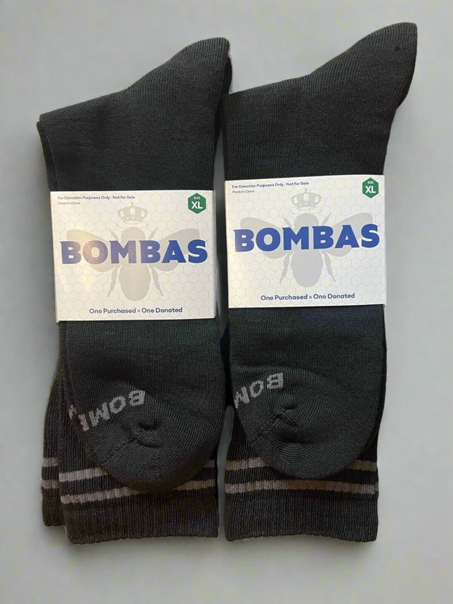 Bombas Men’s XL Crew Socks, black color, new, soft and durable fabric, with honeycomb arch support”